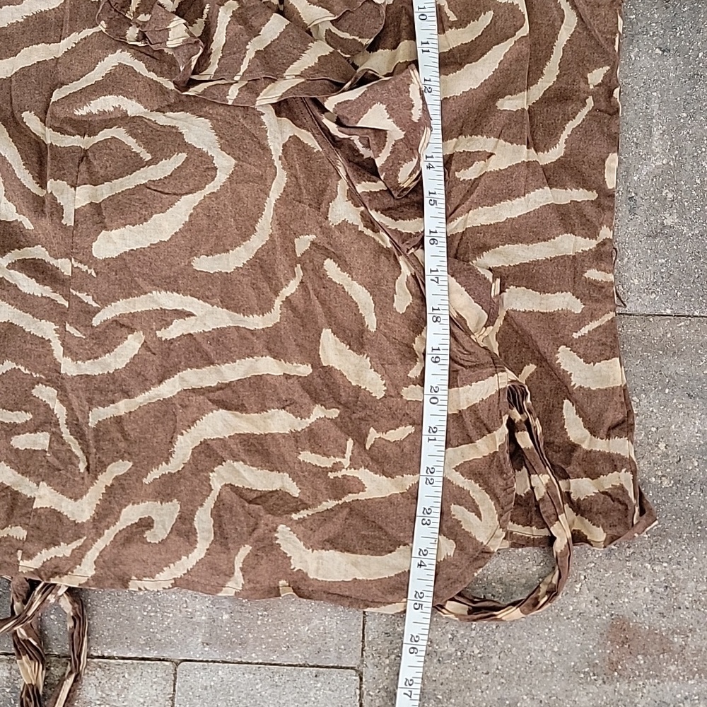 Lauren Ralph Lauren Brown and Tan Zebra Print Wrap Blouse Cotton Sz L - Picture 8 of 11